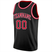 Custom Basketball Jersey, Black Red White Sportswear Jersey Shirt, Athletic Mesh Moisture Wicking Jersey, Casual Gift for Men, Style Black0111