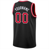 Custom Basketball Jersey, Black Red White Sportswear Jersey Shirt, Athletic Mesh Moisture Wicking Jersey, Casual Gift for Men, Style Black0111