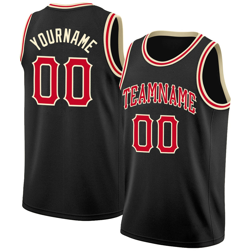 Custom Basketball Jersey, Black Red Cream Sportswear Jersey Shirt, Athletic Mesh Moisture Wicking Jersey, Casual Gift for Men