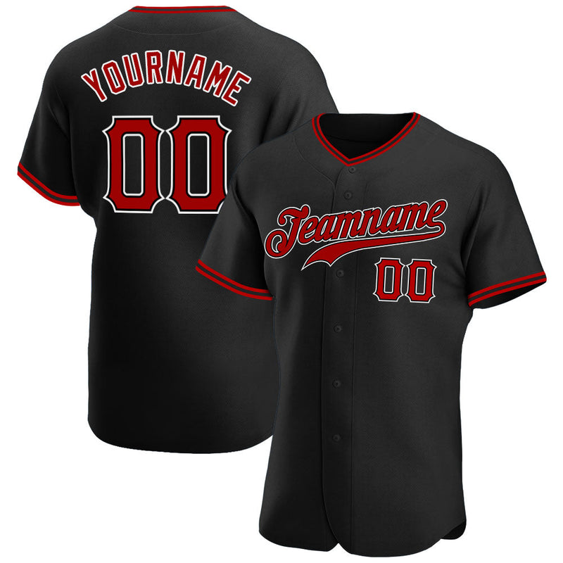 Custom Baseball Jersey, Black Red Sportswear Jersey Shirt, Athletic Button Down Moisture Wicking Jersey, Casual Gift for Men, Style Black0233
