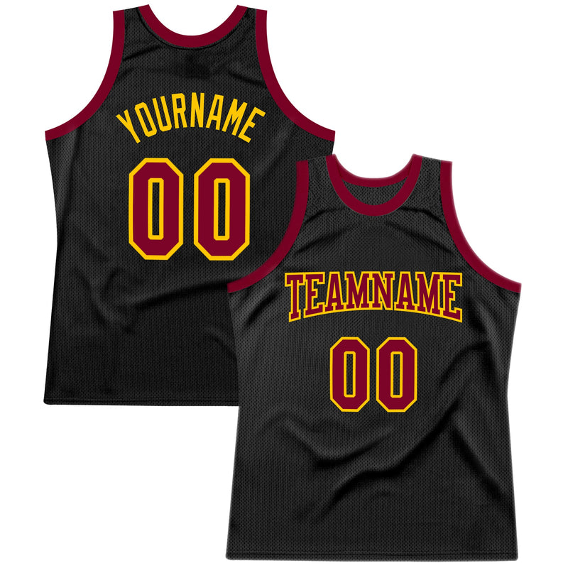 Custom Basketball Jersey, Black Maroon Gold Authentic Sportswear Jersey Shirt, Athletic Mesh Moisture Wicking Jersey, Casual Gift for Men