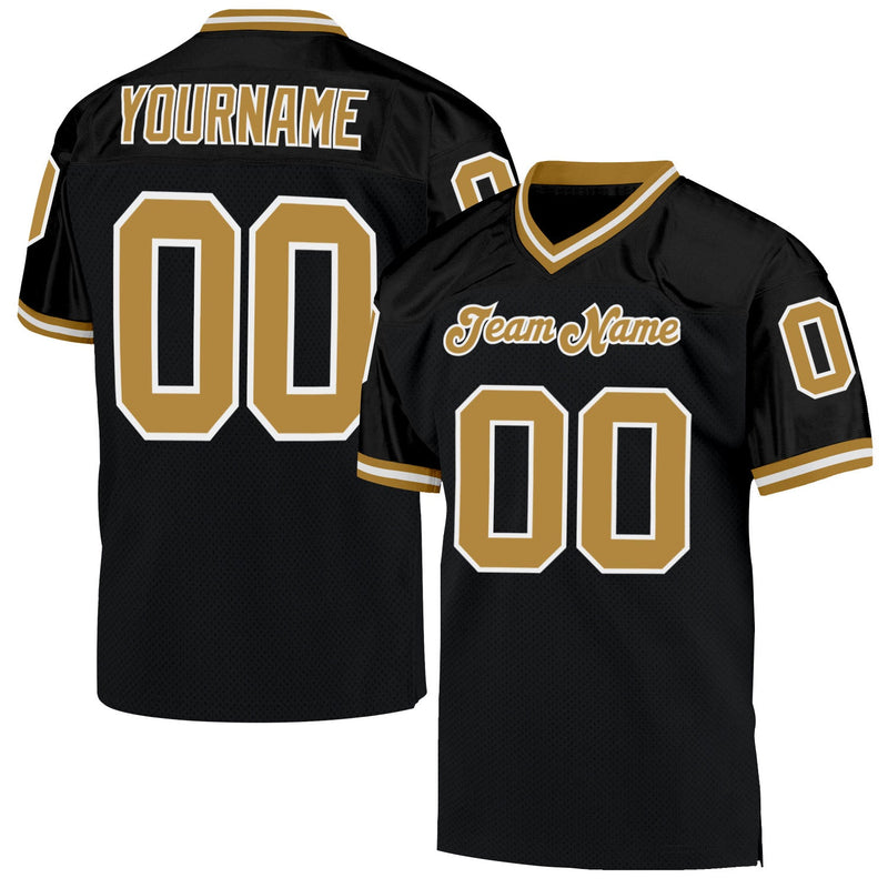 Custom Football Jersey, Black Old Gold White Sportswear Jersey Shirt, Athletic Mesh Moisture Wicking Jersey, Casual Gift for Men