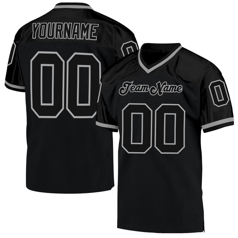 Custom Football Jersey, Black Gray Sportswear Jersey Shirt, Athletic Mesh Moisture Wicking Jersey, Casual Gift for Men, Style Black0419