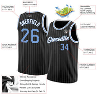 Custom Basketball Jersey, Black White Light Blue Pinstripe Sportswear Jersey Shirt, Athletic Mesh Moisture Wicking Jersey, Casual Gift for Men