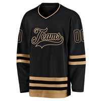 Custom Hockey Jersey, Black Old Gold Sportswear Jersey Shirt, Athletic Long Sleeve V Neck Jersey, Casual Gift for Men, Style Black0540