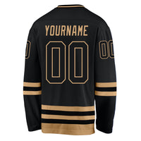 Custom Hockey Jersey, Black Old Gold Sportswear Jersey Shirt, Athletic Long Sleeve V Neck Jersey, Casual Gift for Men, Style Black0540