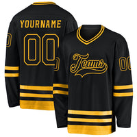 Custom Hockey Jersey, Black Gold Sportswear Jersey Shirt, Athletic Long Sleeve V Neck Jersey, Casual Gift for Men, Style Black0543