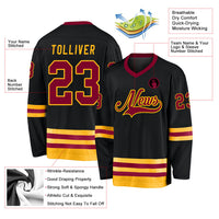 Custom Hockey Jersey, Black Maroon Gold Sportswear Jersey Shirt, Athletic Long Sleeve V Neck Jersey, Casual Gift for Men, Style Black0586