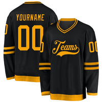 Custom Hockey Jersey, Black Gold Sportswear Jersey Shirt, Athletic Long Sleeve V Neck Jersey, Casual Gift for Men, Style Black0726