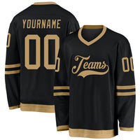 Custom Hockey Jersey, Black Old Gold Sportswear Jersey Shirt, Athletic Long Sleeve V Neck Jersey, Casual Gift for Men, Style Black0730