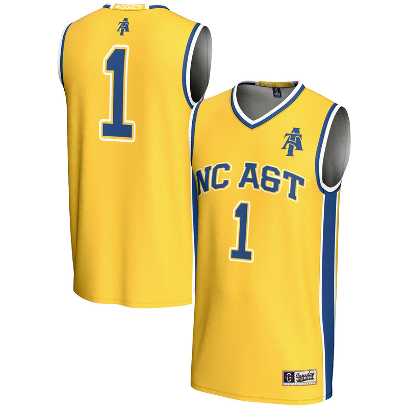 North Carolina A&T Aggies Basketball Jersey, Gold Lightweight Sportswear Jersey Shirt, Sleeveless Athletic Tank Jersey, Casual Gift for Men