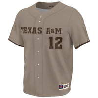 Texas A&M Aggies Baseball Jersey, Khaki Lightweight Sportswear Jersey Shirt, Lightweight Breathable Athletic Jersey, Casual Gift for Men