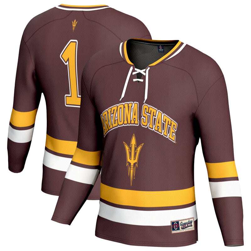 Arizona State Sun Devils Hockey Jersey, Maroon Fashion Sportswear Jersey Shirt, Long Sleeve Hockey Sweater Jersey, Casual Gift for Men