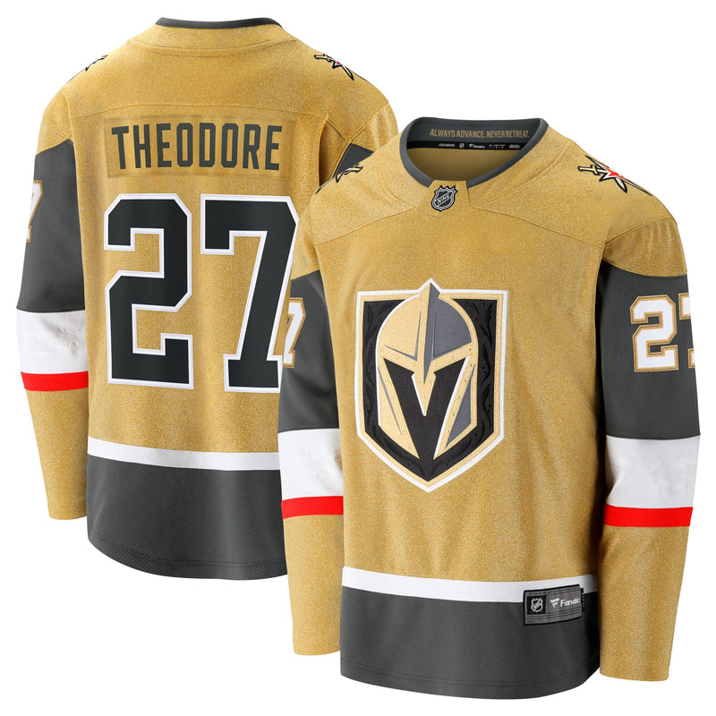 Shea Theodore Vegas Golden Knights Hockey Jersey, Gold Breakaway Sportswear Jersey Shirt, Long Sleeve Hockey Sweater Jersey, Casual Gift for Men