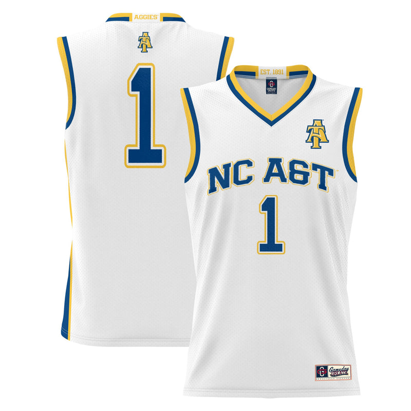 North Carolina A&T Aggies Basketball Jersey, White Lightweight Sportswear Jersey Shirt, Sleeveless Athletic Tank Jersey, Casual Gift for Men