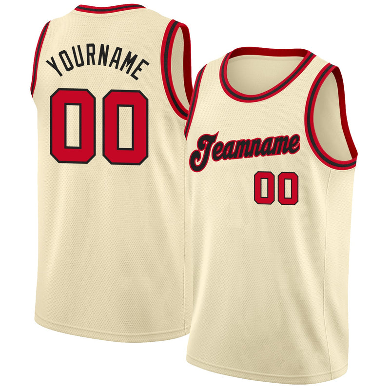 Custom Basketball Jersey, Cream Red Black Sportswear Jersey Shirt, Athletic Mesh Moisture Wicking Jersey, Casual Gift for Men