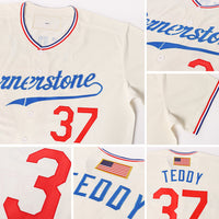 Custom Baseball Jersey, Cream Red Royal Fashion Sportswear Jersey Shirt, Athletic Button Down Moisture Wicking Jersey, Casual Gift for Men