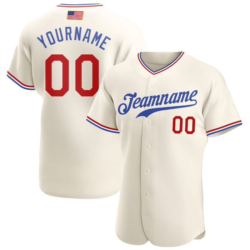 Custom Baseball Jersey, Cream Red Royal Fashion Sportswear Jersey Shirt, Athletic Button Down Moisture Wicking Jersey, Casual Gift for Men