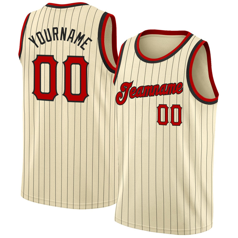 Custom Basketball Jersey, Cream Black Red Sportswear Jersey Shirt, Athletic Mesh Moisture Wicking Jersey, Casual Gift for Men, Style Cream0123