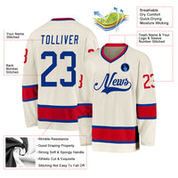 Custom Hockey Jersey, Cream Royal Red Sportswear Jersey Shirt, Athletic Long Sleeve V Neck Jersey, Casual Gift for Men