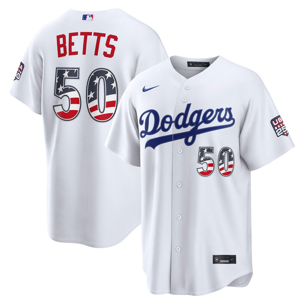 Fourth of July Los Angeles Dodgers Mookie Betts White USA 250 Stadium Jersey