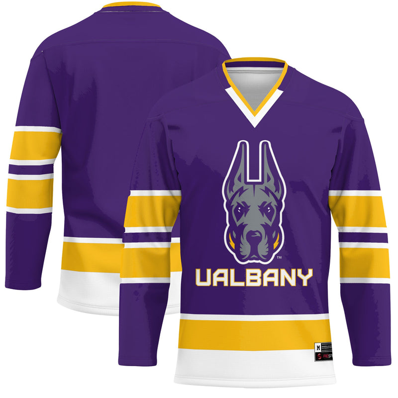 UAlbany Great Danes Hockey Jersey, Purple Sportswear Jersey Shirt, Long Sleeve Hockey Sweater Jersey, Casual Gift for Men
