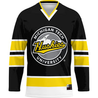 Michigan Tech Huskies Hockey Jersey, Gold Sportswear Jersey Shirt, Long Sleeve Hockey Sweater Jersey, Casual Gift for Men