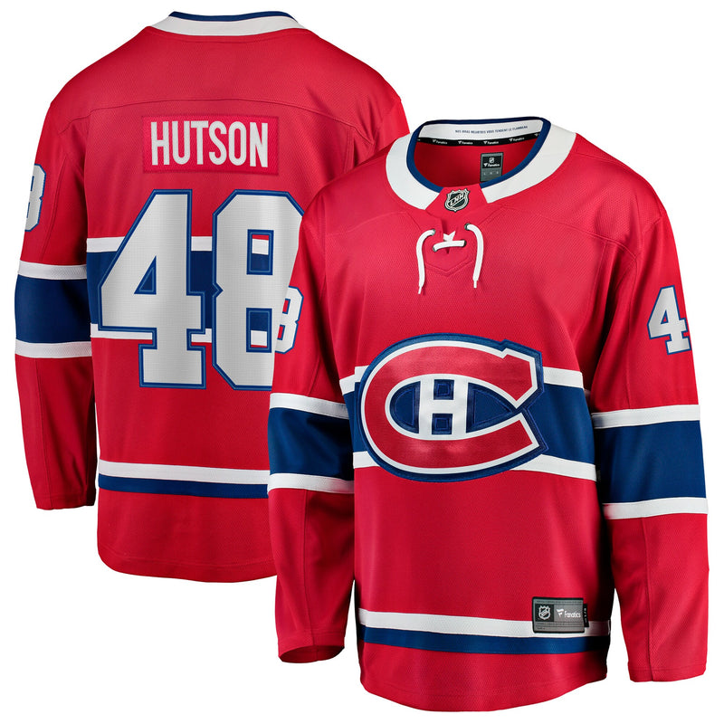 Lane Hutson Montreal Canadiens Hockey Jersey, Red Breakaway Home Sportswear Jersey Shirt, Long Sleeve Hockey Sweater Jersey, Casual Gift for Men
