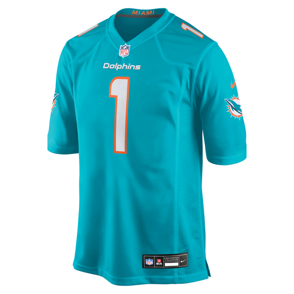 Miami Dolphins Number 1 Groom Aqua Game Jersey