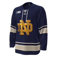 Notre Dame Fighting Irish Hockey Jersey, Navy Replica Alternate Sportswear Jersey Shirt, Long Sleeve Hockey Sweater Jersey, Casual Gift for Men