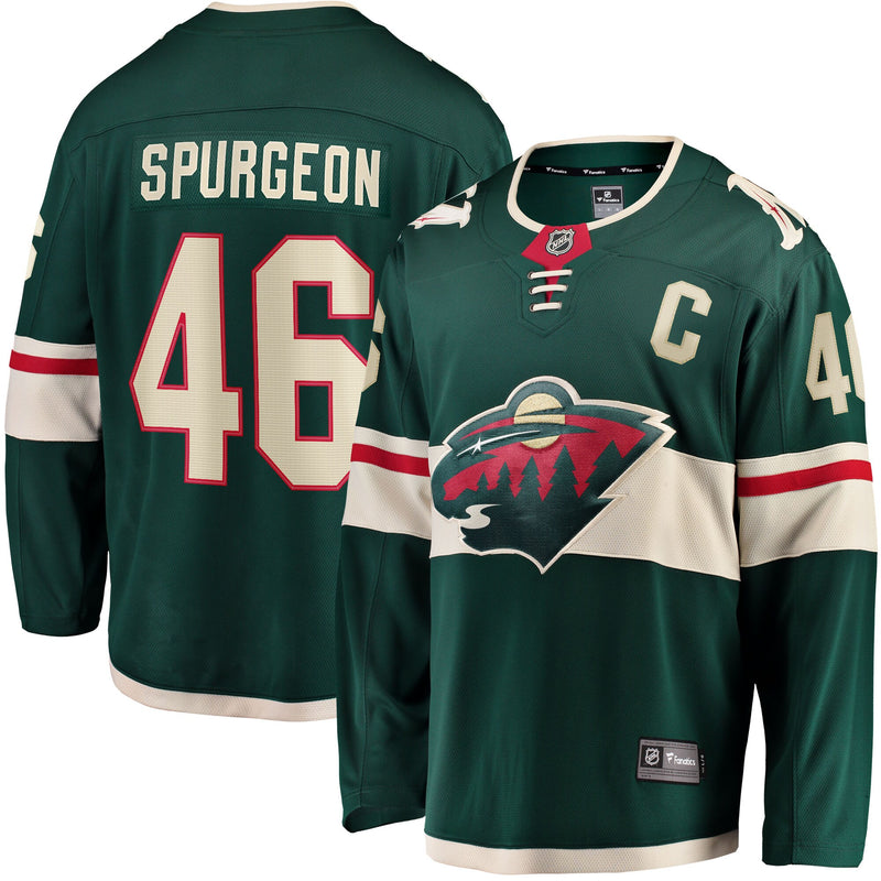 Jared Spurgeon Minnesota Wild Hockey Jersey, Green Breakaway Sportswear Jersey Shirt, Long Sleeve Hockey Sweater Jersey, Casual Gift for Men