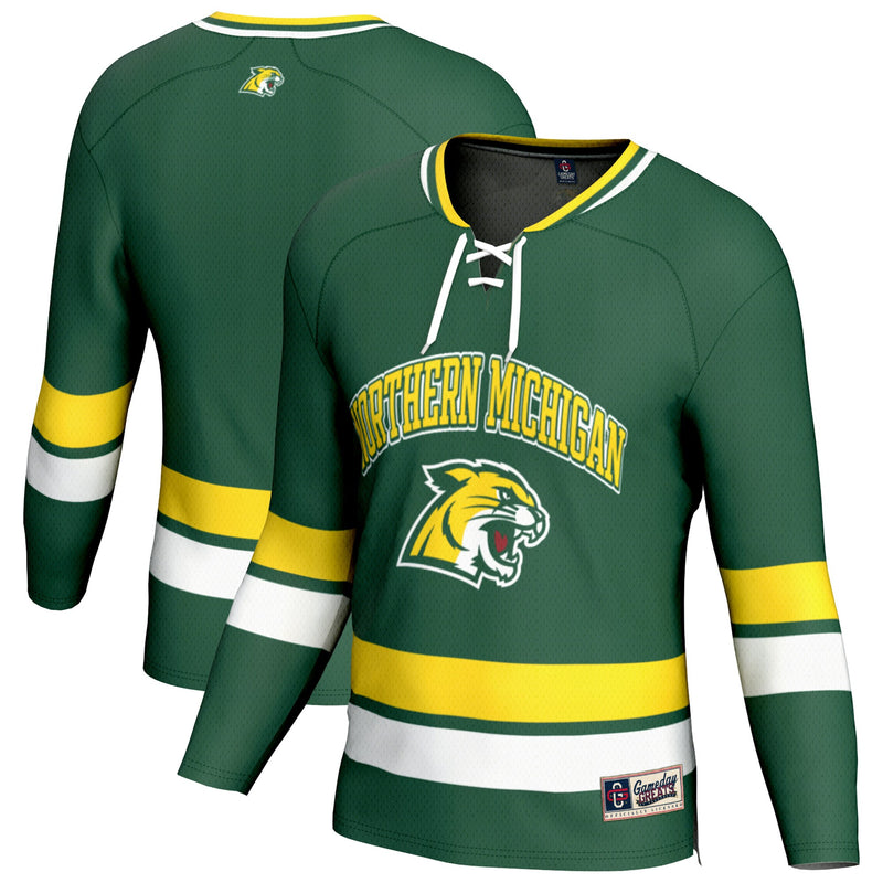 Northern Michigan Wildcats Hockey Jersey, Green Sportswear Jersey Shirt, Long Sleeve Hockey Sweater Jersey, Casual Gift for Men