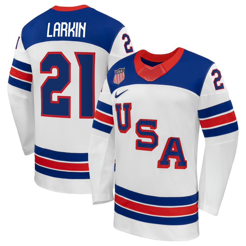 Dylan Larkin White US 2026 Away Replica Hockey Jersey, Hockey Sportswear Jersey Shirt, Long Sleeve Hockey Sweater Jersey, Casual Gift for Men