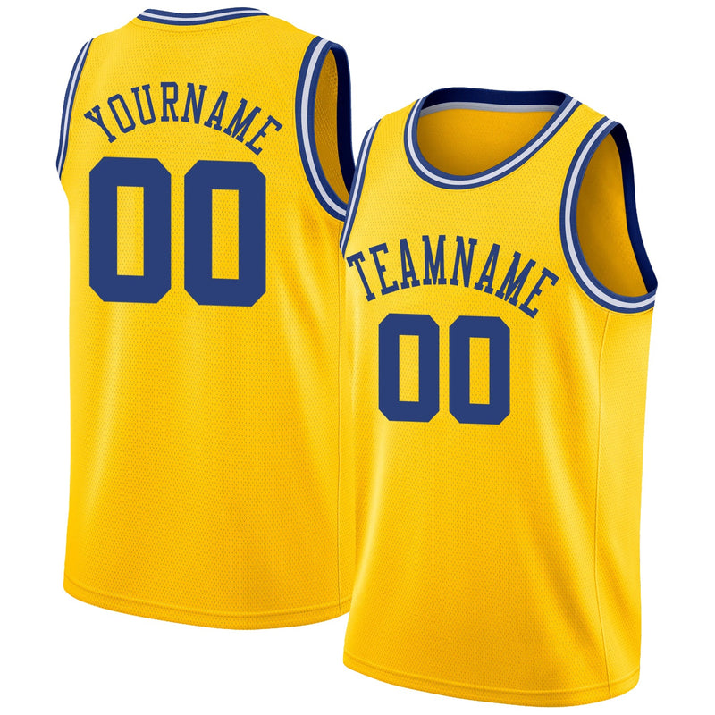 Custom Basketball Jersey, Gold Royal White Sportswear Jersey Shirt, Athletic Mesh Moisture Wicking Jersey, Casual Gift for Men