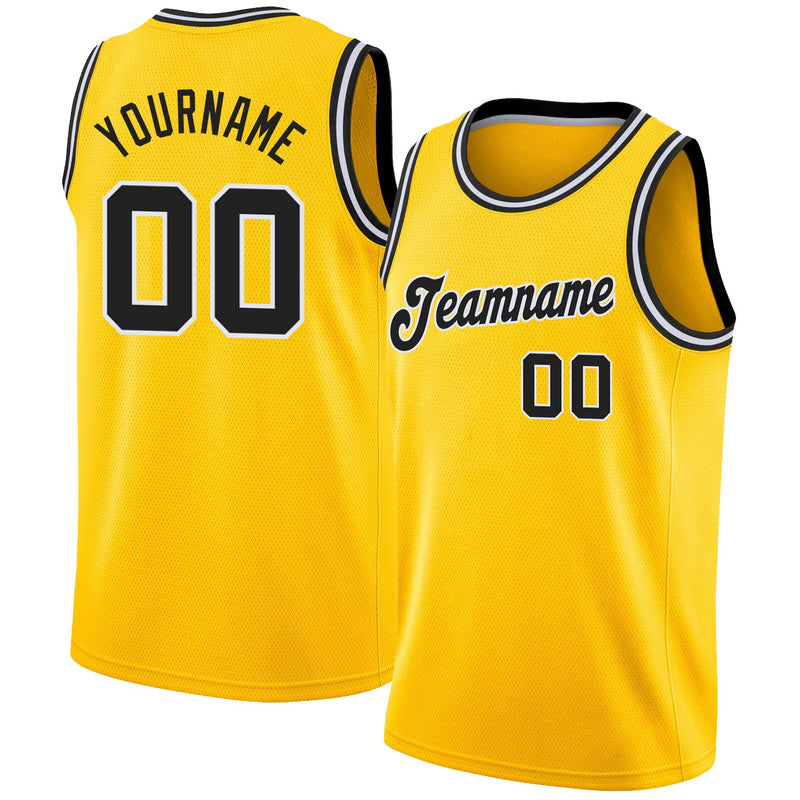 Custom Basketball Jersey, Gold Black White Sportswear Jersey Shirt, Athletic Mesh Moisture Wicking Jersey, Casual Gift for Men