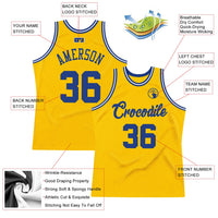 Custom Basketball Jersey, Gold Royal White Authentic Sportswear Jersey Shirt, Athletic Mesh Moisture Wicking Jersey, Casual Gift for Men