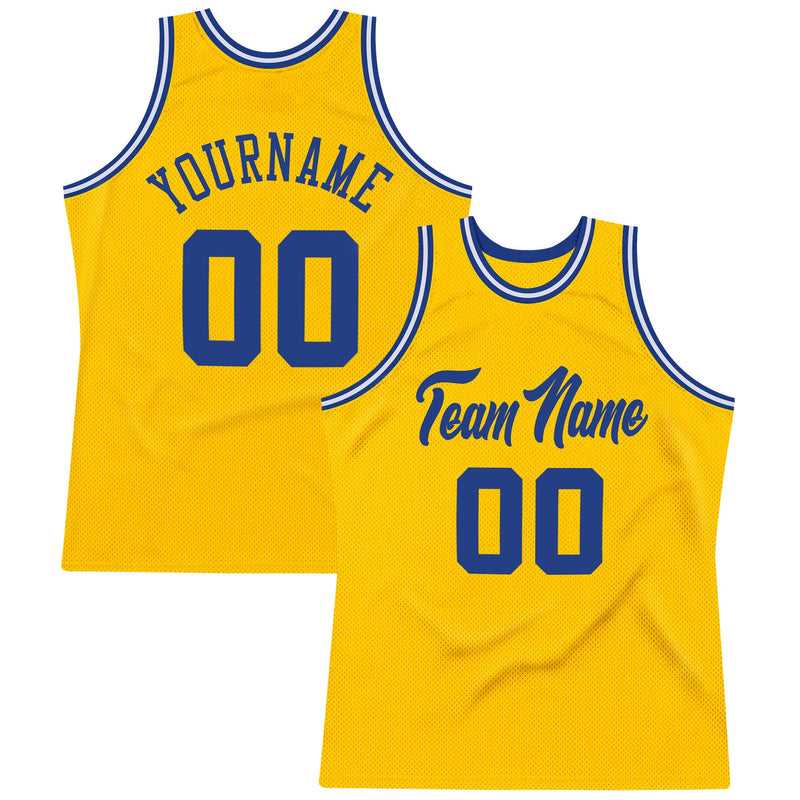 Custom Basketball Jersey, Gold Royal White Authentic Sportswear Jersey Shirt, Athletic Mesh Moisture Wicking Jersey, Casual Gift for Men