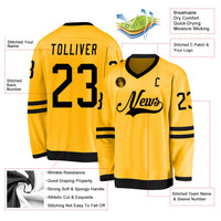 Custom Hockey Jersey, Gold Black Sportswear Jersey Shirt, Athletic Long Sleeve V Neck Jersey, Casual Gift for Men