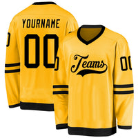 Custom Hockey Jersey, Gold Black Sportswear Jersey Shirt, Athletic Long Sleeve V Neck Jersey, Casual Gift for Men