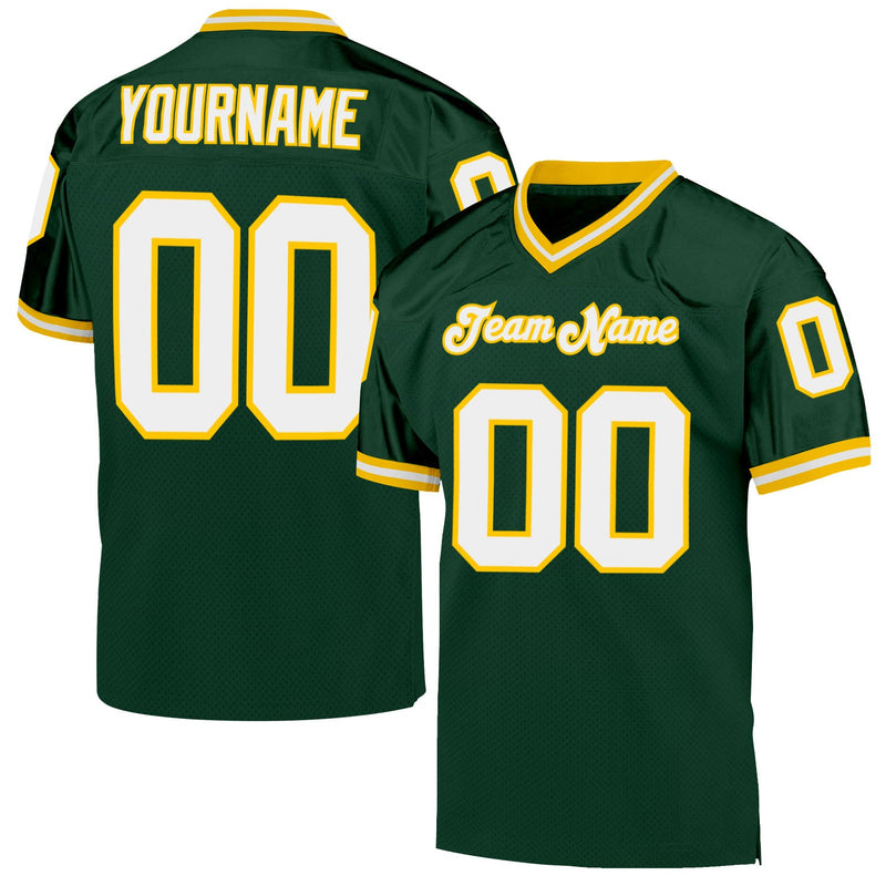 Custom Football Jersey, Green White Gold Sportswear Jersey Shirt, Athletic Mesh Jersey, Casual Gift for Men, Style Green0054