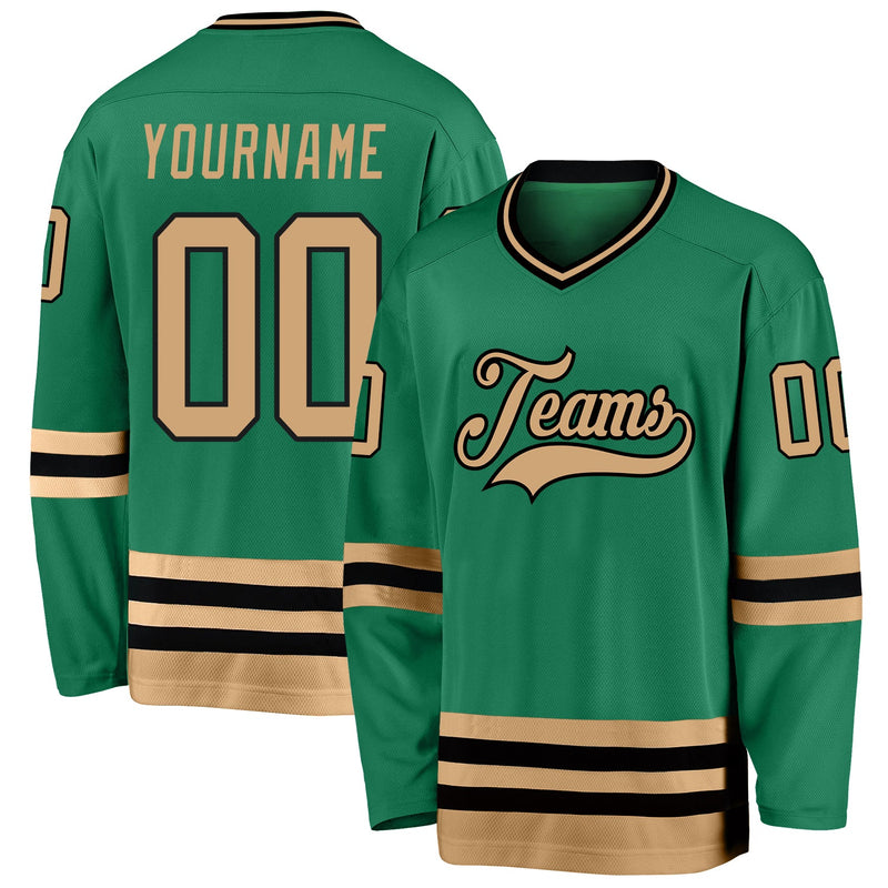 Custom Hockey Jersey, Kelly Green Old Sportswear Jersey Shirt, Athletic Long Sleeve V Neck Jersey, Casual Gift for Men, Style KellyGreen0152