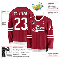 Custom Hockey Jersey, Maroon White Sportswear Jersey Shirt, Athletic Long Sleeve V Neck Jersey, Casual Gift for Men