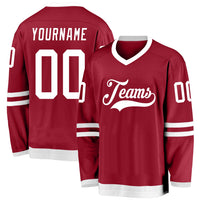 Custom Hockey Jersey, Maroon White Sportswear Jersey Shirt, Athletic Long Sleeve V Neck Jersey, Casual Gift for Men
