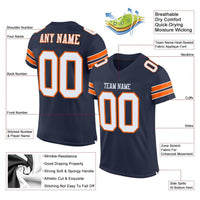 Custom Football Jersey, Navy White Orange Sportswear Jersey Shirt, Athletic Mesh Moisture Wicking Jersey, Casual Gift for Men, Style Navy0014