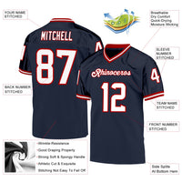 Custom Football Jersey, Navy White Red Sportswear Jersey Shirt, Athletic Mesh Moisture Wicking Jersey, Casual Gift for Men, Style Navy0213