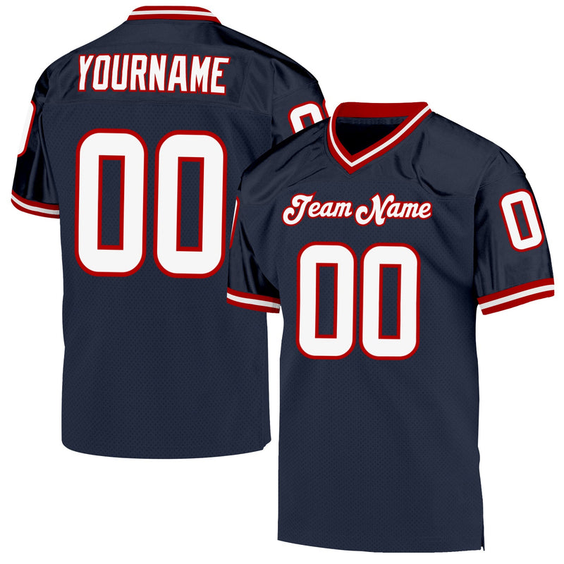 Custom Football Jersey, Navy White Red Sportswear Jersey Shirt, Athletic Mesh Moisture Wicking Jersey, Casual Gift for Men, Style Navy0213