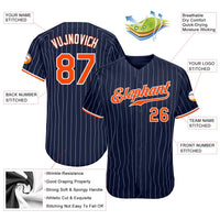 Custom Baseball Jersey, Navy White Orange Pinstripe Sportswear Jersey Shirt, Athletic Button Down Moisture Wicking Jersey, Casual Gift for Men
