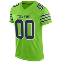 Custom Football Jersey, Neon Green Navy Sportswear Jersey Shirt, Athletic Mesh Moisture Wicking Jersey, Casual Gift for Men, Style NeonGreen0004