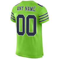 Custom Football Jersey, Neon Green Navy Sportswear Jersey Shirt, Athletic Mesh Moisture Wicking Jersey, Casual Gift for Men, Style NeonGreen0004
