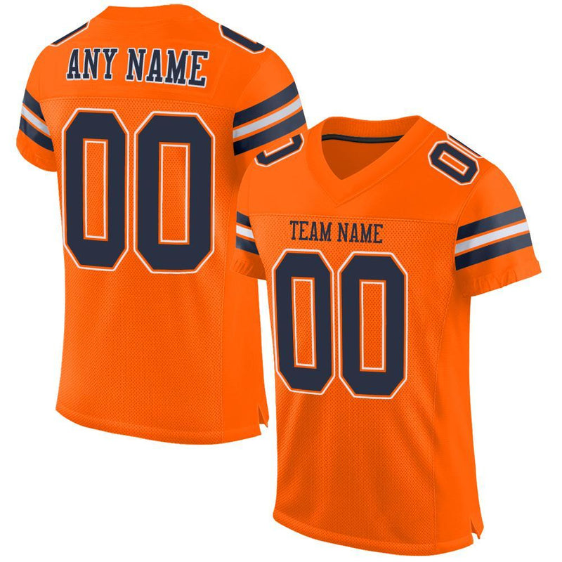 Custom Football Jersey, Orange Navy White Sportswear Jersey Shirt, Athletic Mesh Jersey, Casual Gift for Men